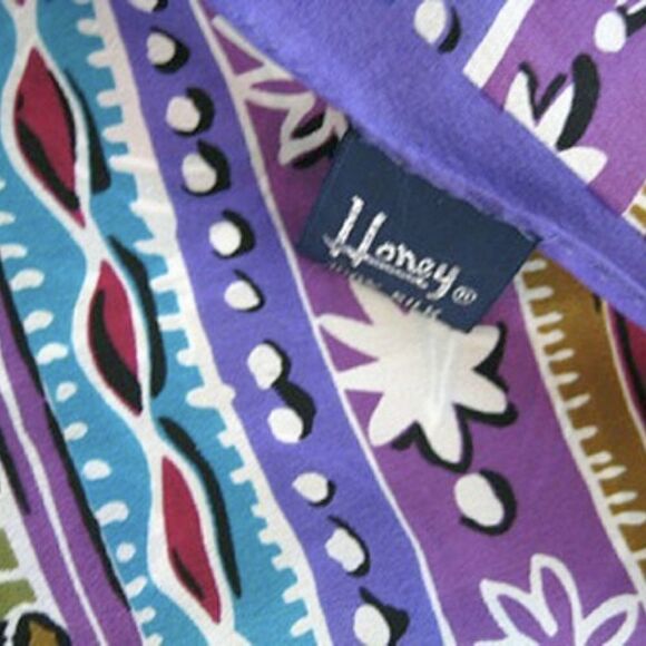 VTG HONEY JEWEL TONE ABSTRACT SILK SCARF 10" X 50" - Picture 3 of 8